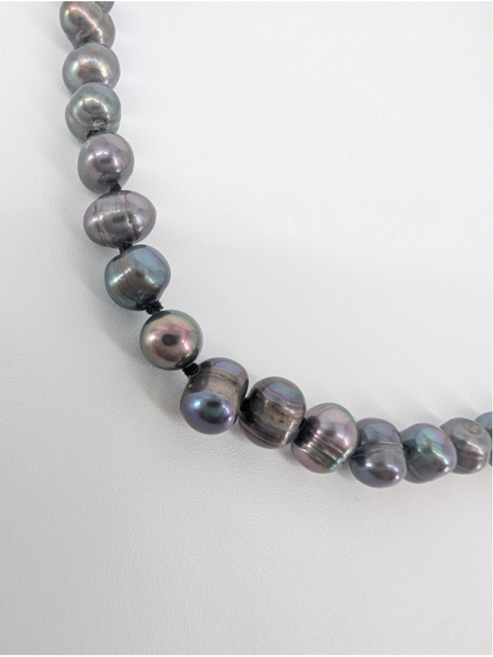 Gray Peacock Freshwater Pearl Necklace Knotted Baroque Potato Pearls 18” - Picture 3 of 11